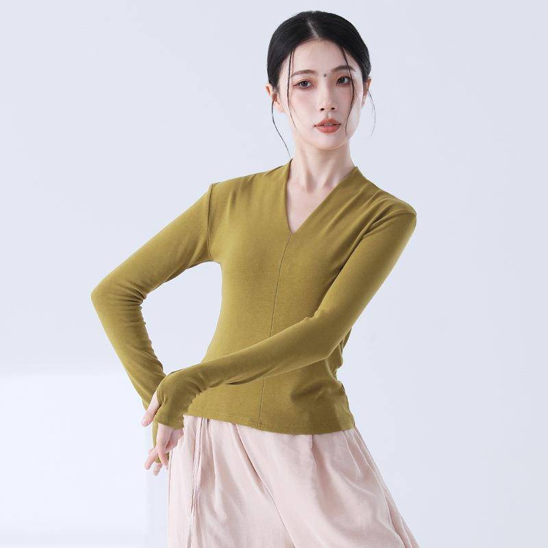Dance service tops in autumn and winter modern dance -shaped physical fitness service V -neck sleeves refer to Chinese dance classical dance training suit