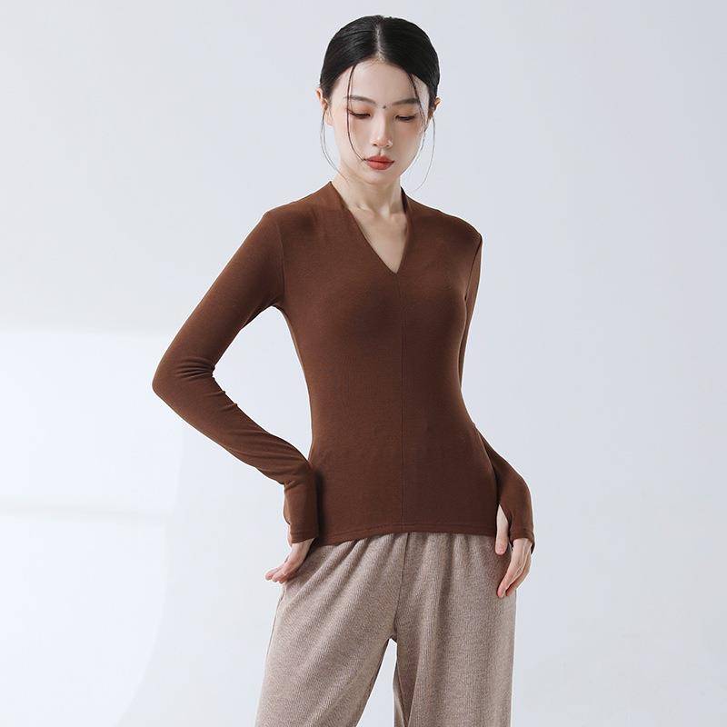 Dance service tops in autumn and winter modern dance -shaped physical fitness service V -neck sleeves refer to Chinese dance classical dance training suit