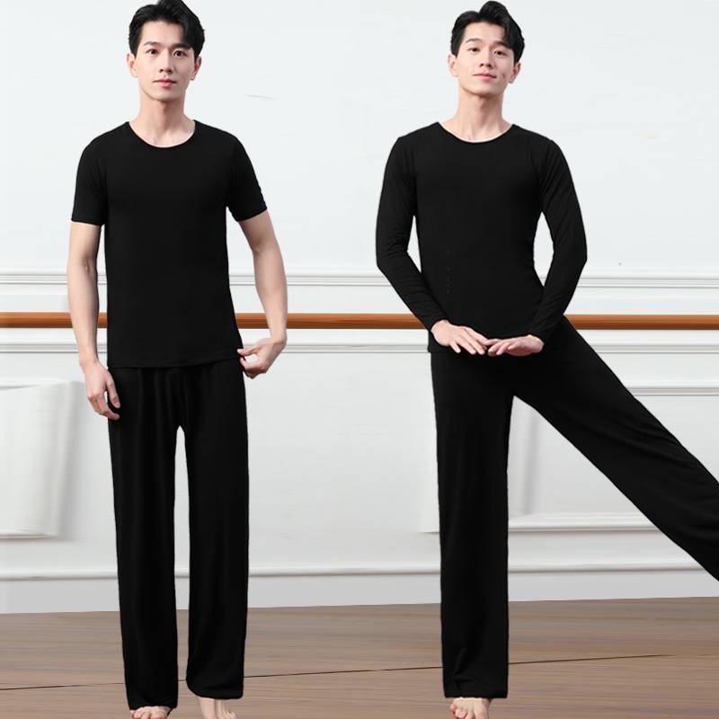 Dance service practice service men's loose student -shaped physical clothing modern dance wide -leg straight pants Modal short sleeve suit