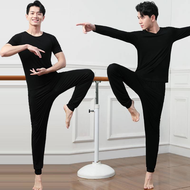 Dance service practice service men's loose student -shaped physical clothing modern dance wide -leg straight pants Modal short sleeve suit