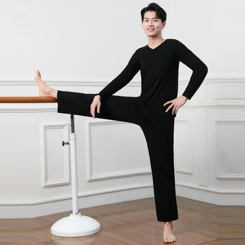 Dance service practice service men's loose student -shaped physical clothing modern dance wide -leg straight pants Modal short sleeve suit