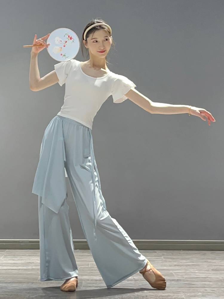 Classical dance exercise suit, loose, elegant wide leg pants, thin and dive pants, Chinese dance pants modern dance exercise pants