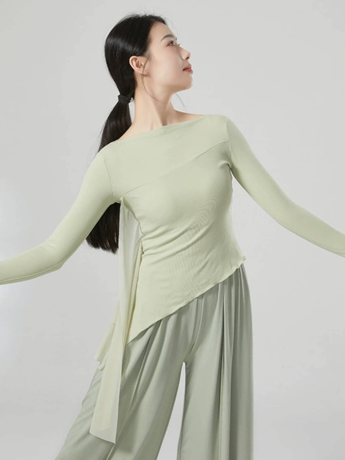 Modern dance training service women's net yarn stitching irregular jacket Dance Birthday Teachers wear shape training uniforms