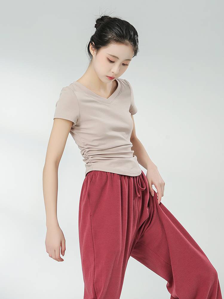 Little jasmine dance service adult female new practice service summer V -neck short -sleeved top modern dance training dance service