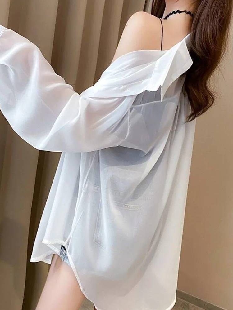 Modern Jazz dance jazz summer white chiffon sunscreen clothes female elegant and slightly loose shirt outer jacket