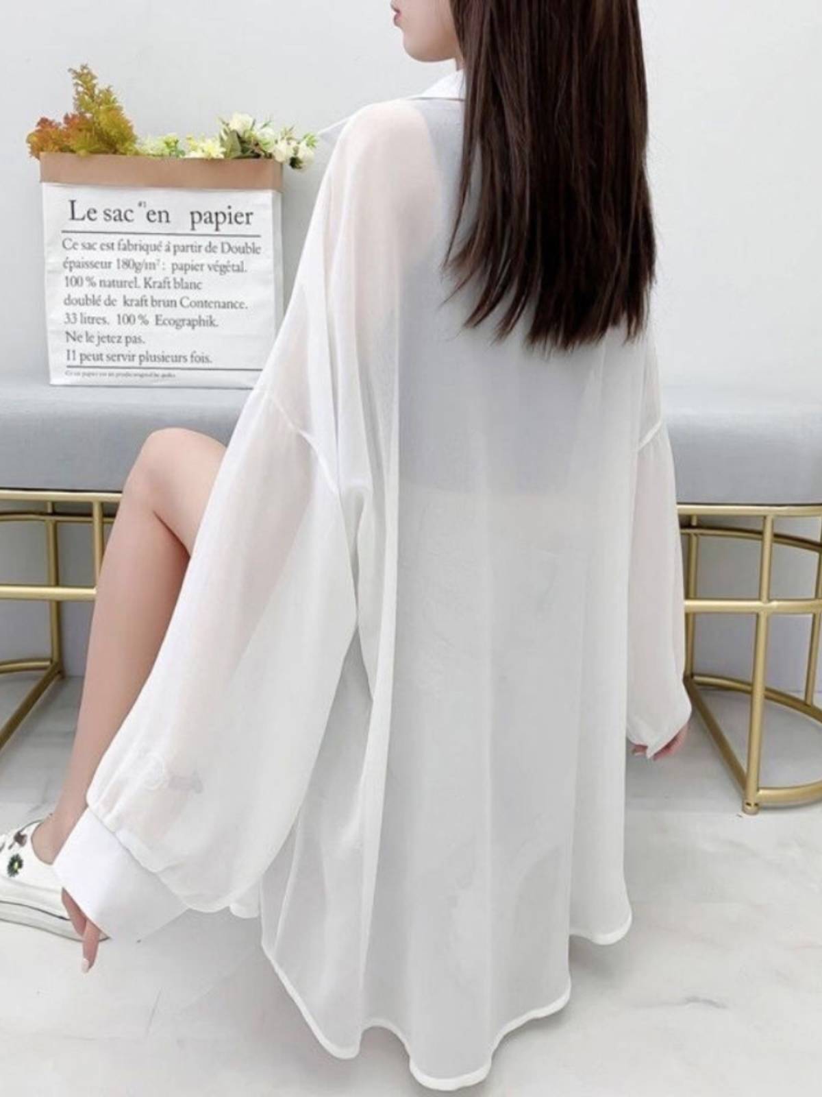 Modern Jazz dance jazz summer white chiffon sunscreen clothes female elegant and slightly loose shirt outer jacket