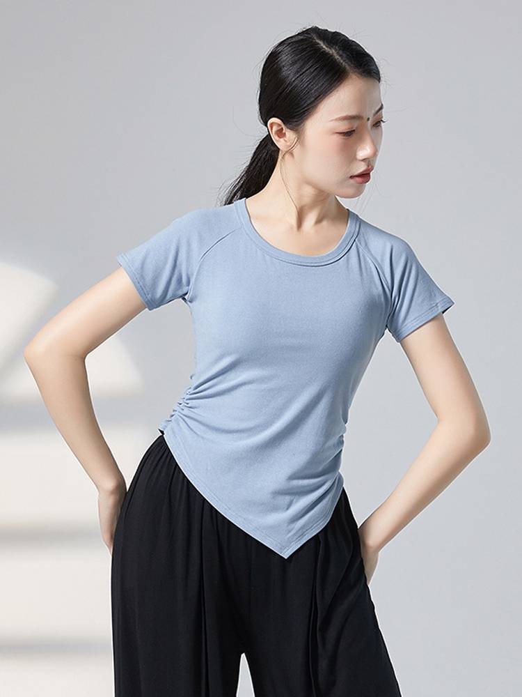 Drunk dancers short sleeves mean modern dance body training costumes with a thin slant circle collar