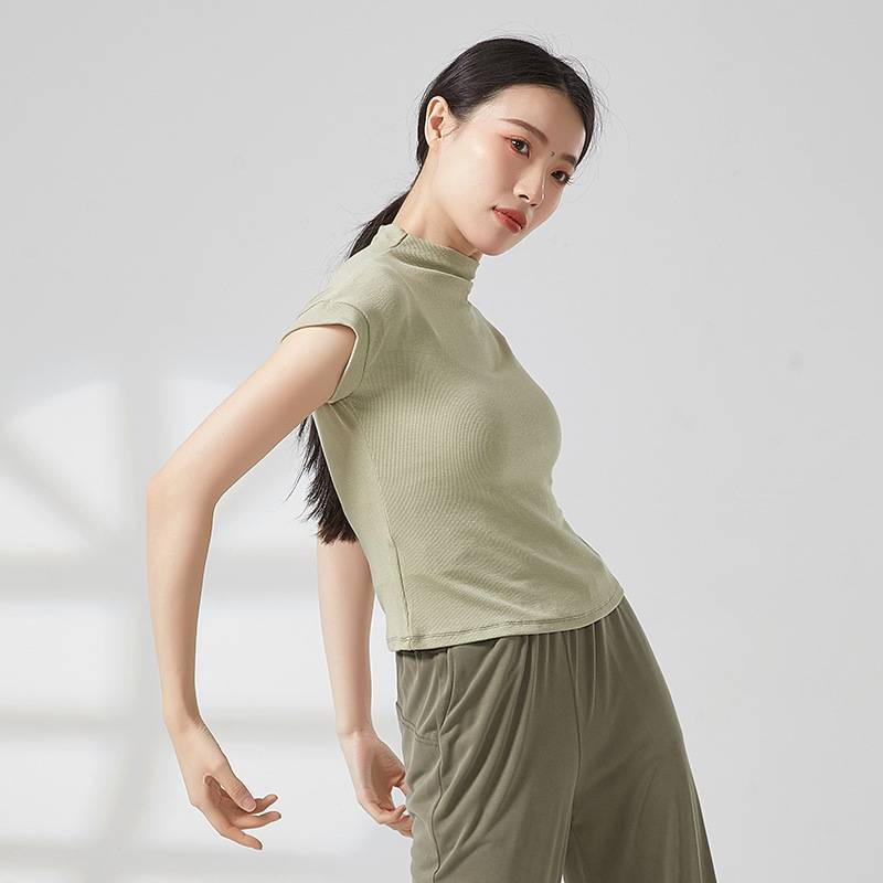 Modern dance exercise uniform high -necked short -sleeved female top dance service classical dance repair body training suit