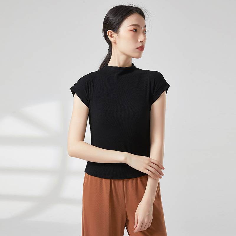 Modern dance exercise uniform high -necked short -sleeved female top dance service classical dance repair body training suit