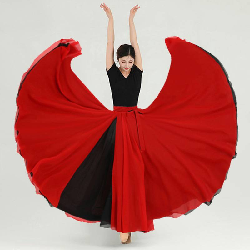 Classical dance skirt double -layer split on both sides wearing a half -sided skirt Modern dance black moonlight world 720 degree large skirt