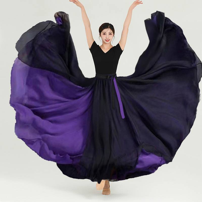 Classical dance skirt double -layer split on both sides wearing a half -sided skirt Modern dance black moonlight world 720 degree large skirt