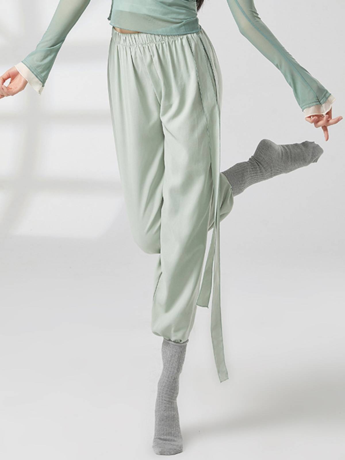 Modern dance exercise pants dance pants shape clothing female loose classical dance straight pants spring and summer ribbon dance pants