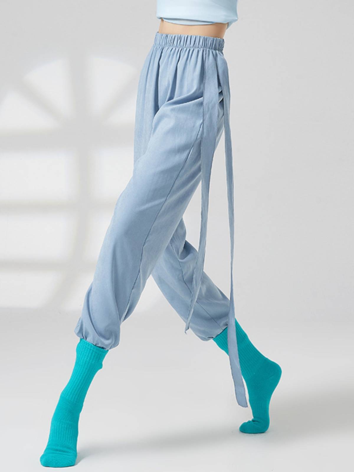 Modern dance exercise pants dance pants shape clothing female loose classical dance straight pants spring and summer ribbon dance pants