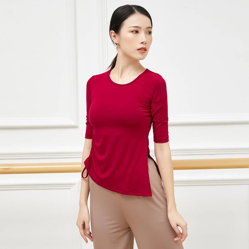 Dance practice uniform top female long -sleeved split, loose modern dance clothing shape training classical dance drawing model