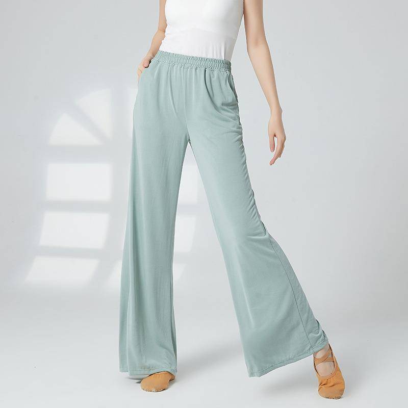 Modern dance classical dance wide -leg pants elegant pocket pocket pants pants female dance clothing body training pants copper ammonia pants
