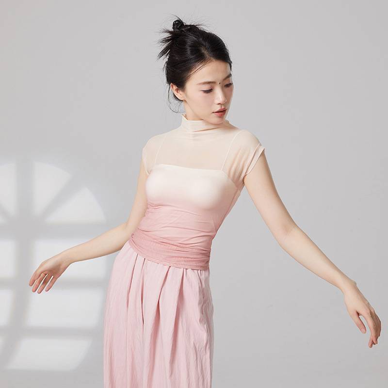 Modern dance clothing summer gradient short sleeve top classical dance exercise body training gauze jacket