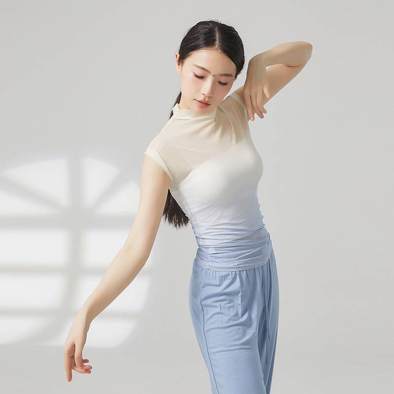 Modern dance clothing summer gradient short sleeve top classical dance exercise body training gauze jacket