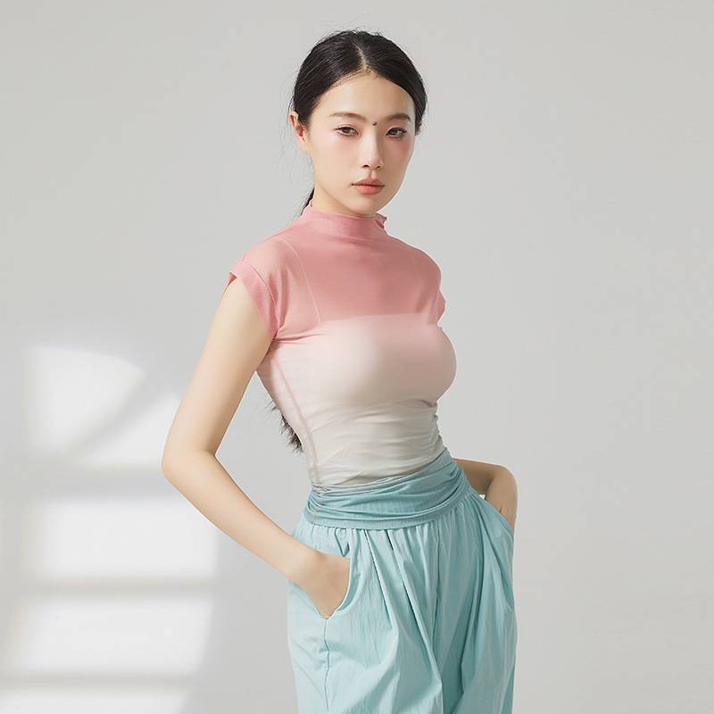 Modern dance clothing summer gradient short sleeve top classical dance exercise body training gauze jacket