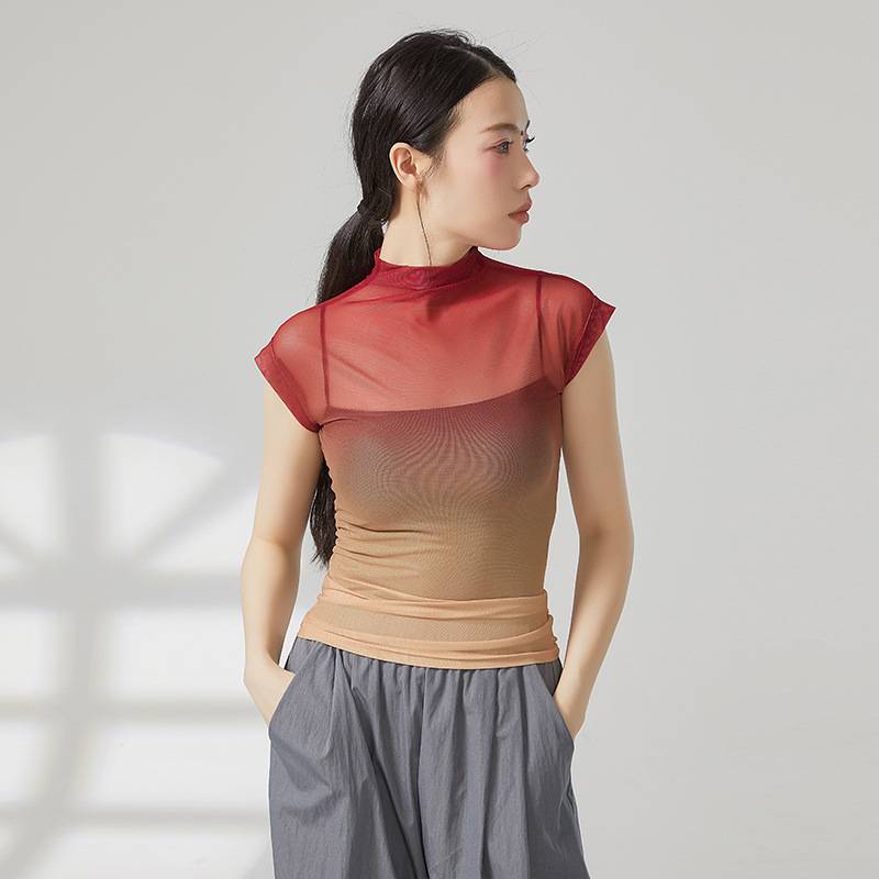 Modern dance clothing summer gradient short sleeve top classical dance exercise body training gauze jacket