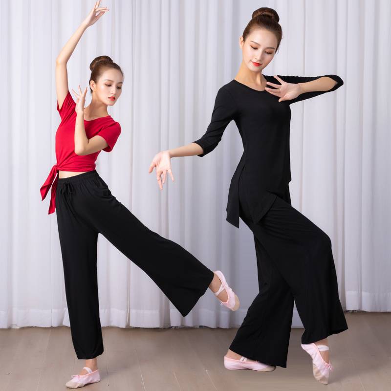 Dance practice service women's suits modern dance belly -shaped classical dance teacher long and middle short sleeve sleeve top
