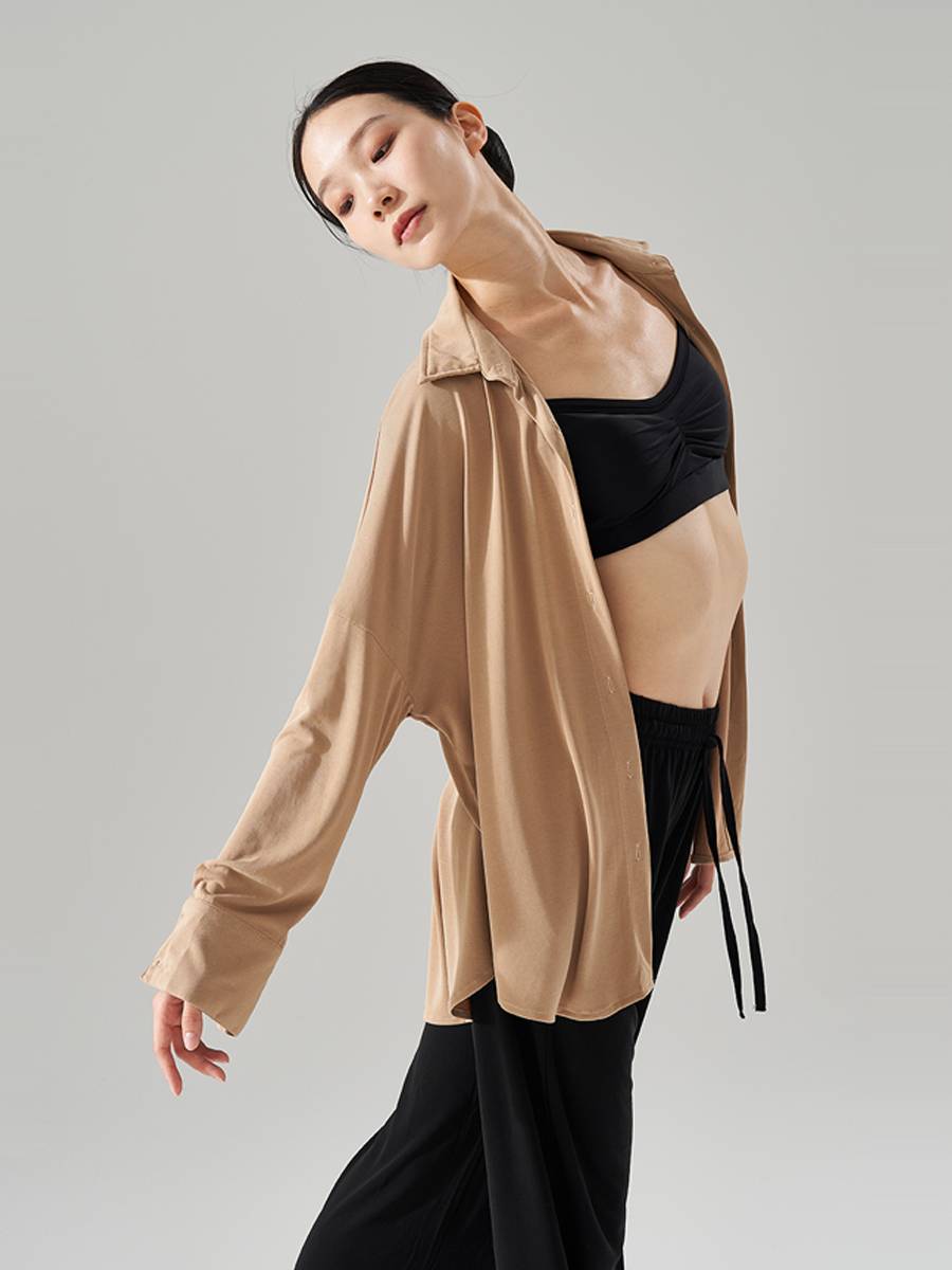 Modern dance exercise clothes top dance shirts loose, elegant large size professional male and female dance shirt performance clothing