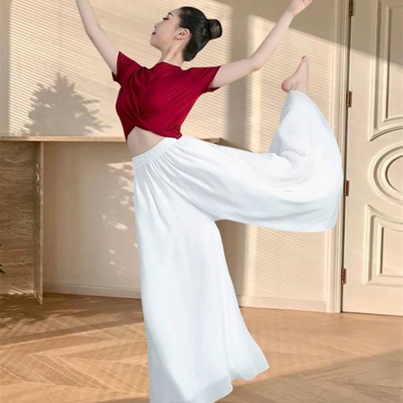 Dance gauze pants Modern dance white practice uniform dancing elegant body J skirt pants Chinese dance square dance wide -leg pants