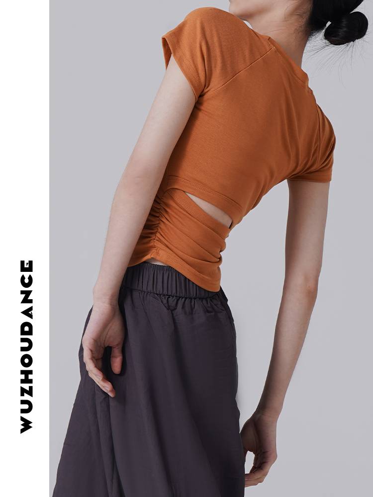 Dancezhou Danz Summer Modern Dance top His back hollow shoulder short -sleeved design sense exercise dance top
