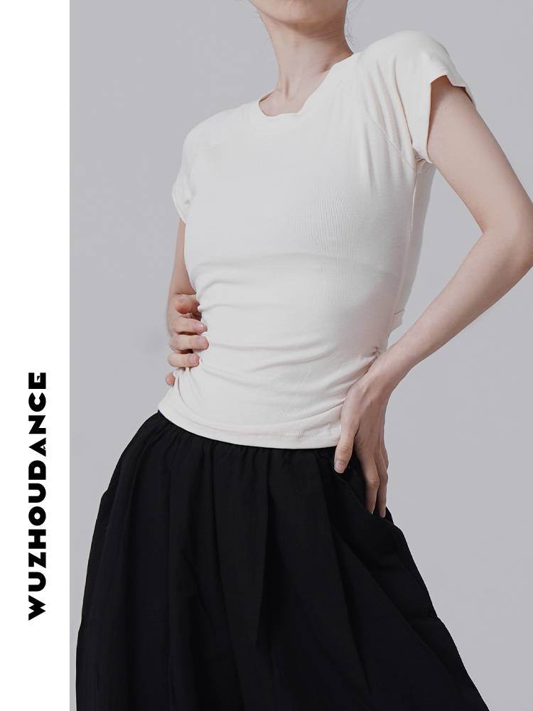 Dancezhou Danz Summer Modern Dance top His back hollow shoulder short -sleeved design sense exercise dance top