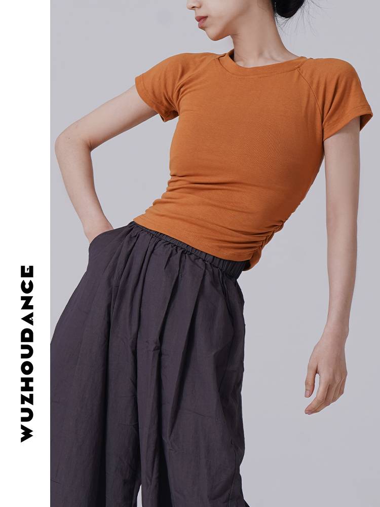 Dancezhou Danz Summer Modern Dance top His back hollow shoulder short -sleeved design sense exercise dance top