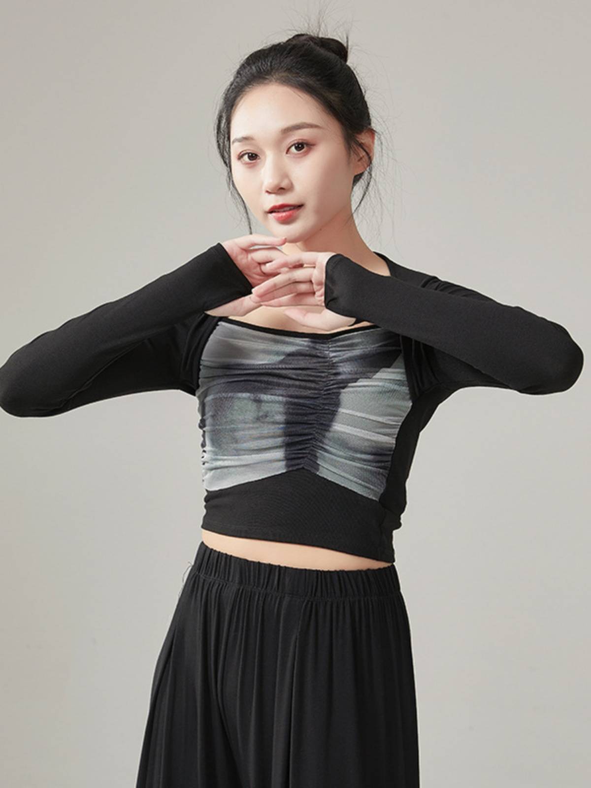 Modern dance adult long -sleeved top dance clothing shows thin short -sleeved teachers class classical dance exercises