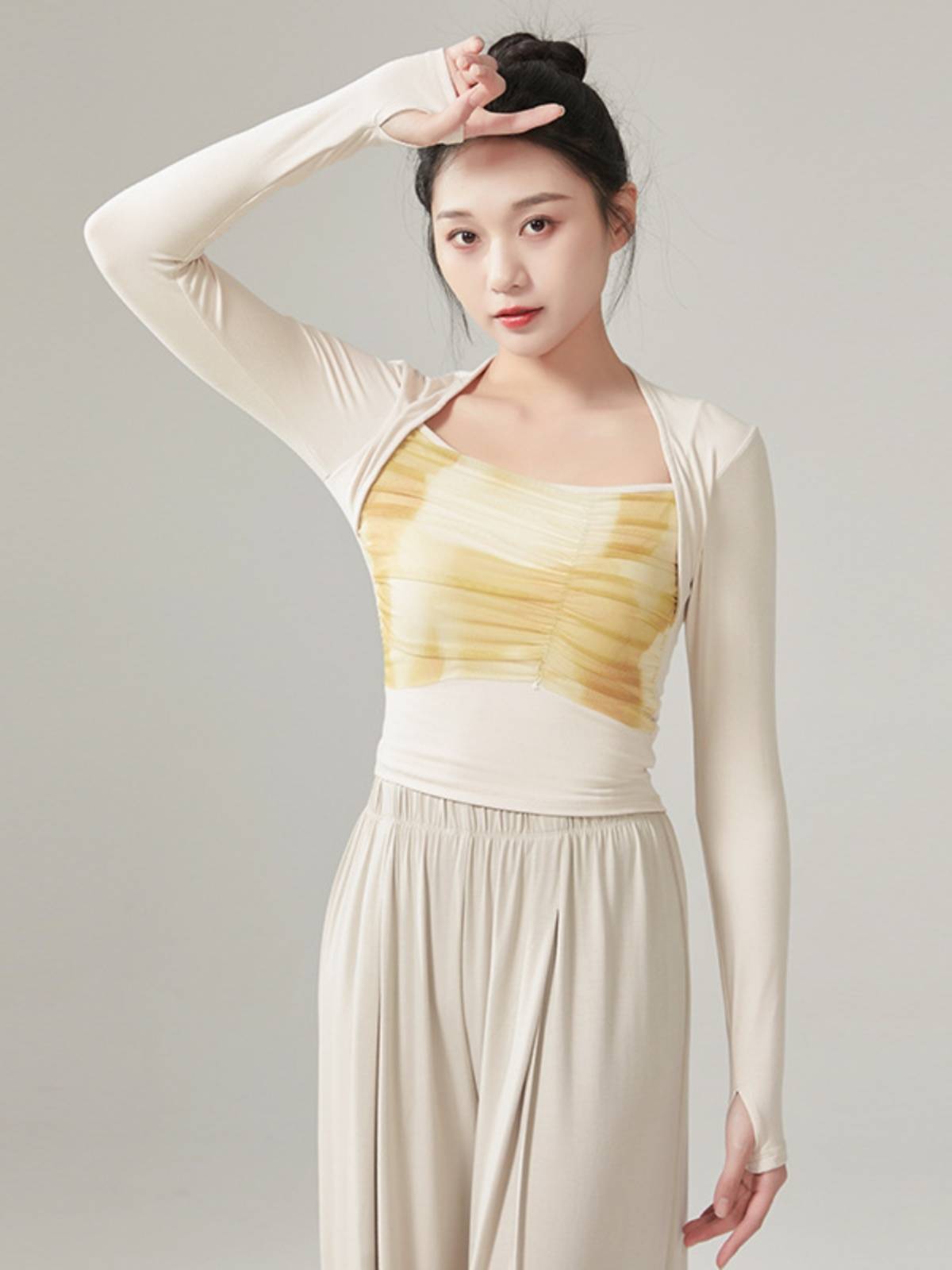 Modern dance adult long -sleeved top dance clothing shows thin short -sleeved teachers class classical dance exercises