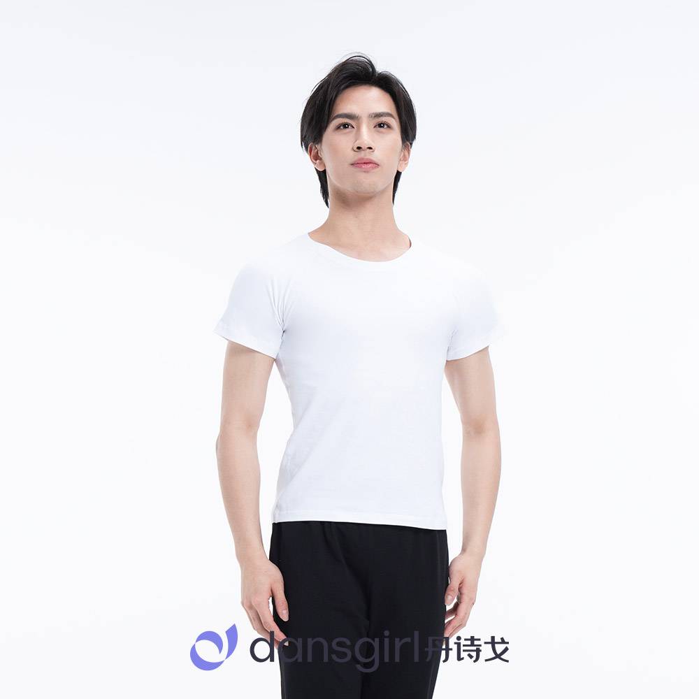 Dan Shig ballet dance -shaped dress top men's modern dance summer short -sleeved adult inserted shoulder sleeve round neck T -shirt