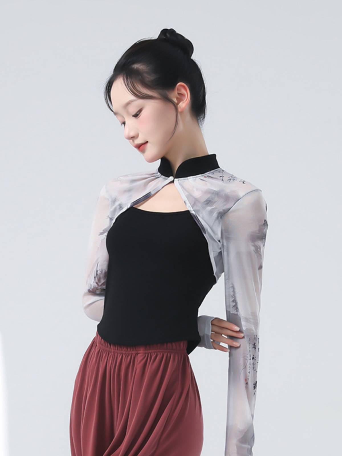Modern dance exercise girl summer new net gauze design set refers to top dance daily body training clothing