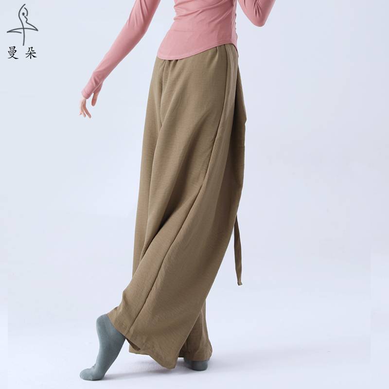 Chinese modern dance exercise pants female loose dance wide -leg pants texture sensory mountain pants dancing elegant adult trousers