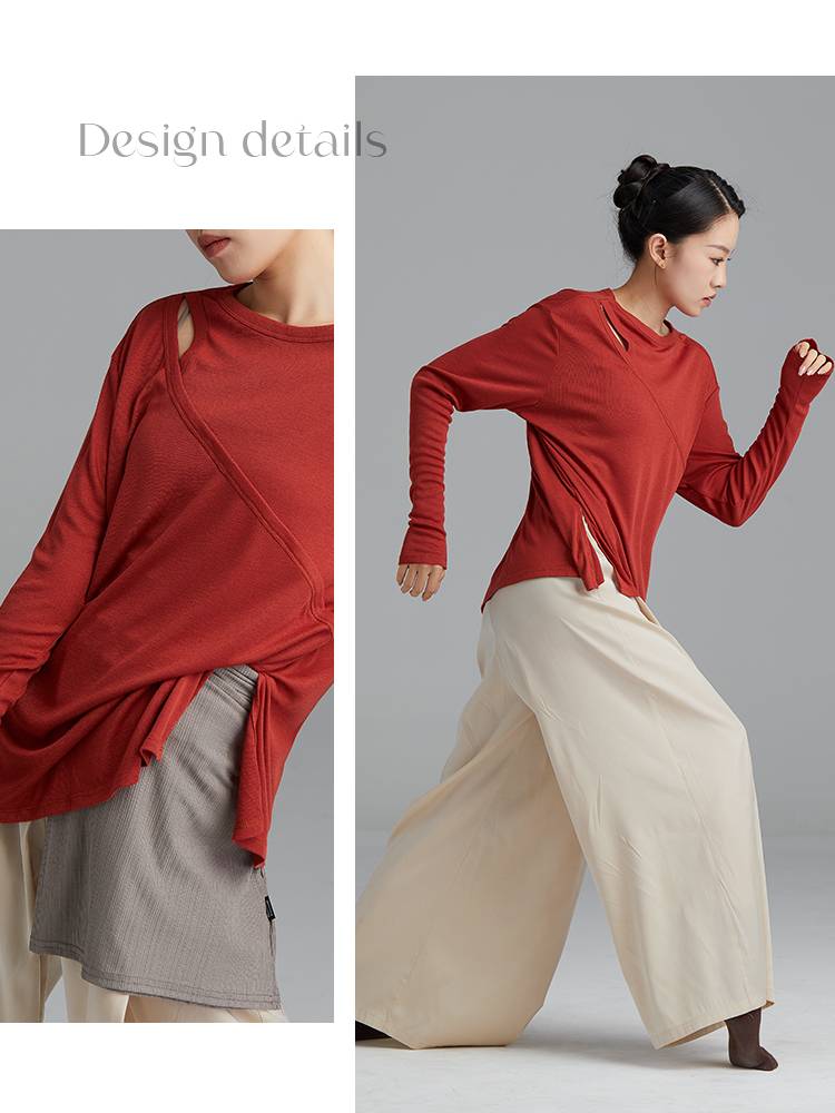 Gorgeous show modern dance exercise, loose jersey long -sleeved dance clothing adult shape clothes classical dance top
