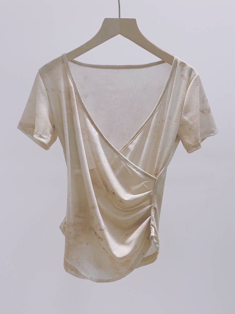 Halo new Chinese national style classical dance V -neck short -sleeved summer modern dance service Chinese national dance -shaped body exercise uniform