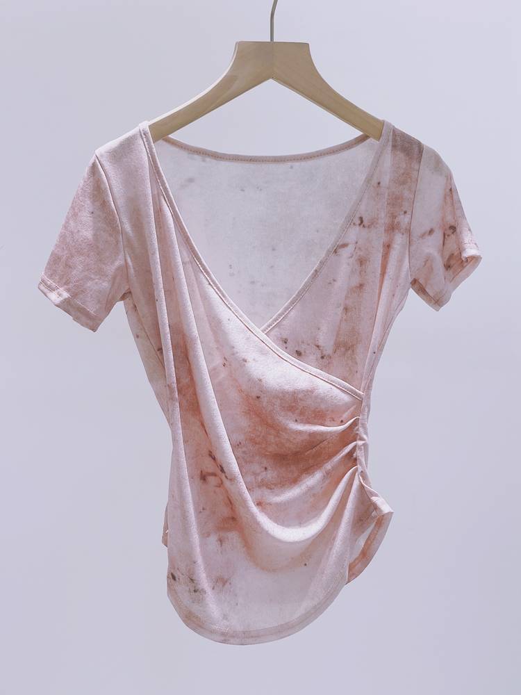 Halo new Chinese national style classical dance V -neck short -sleeved summer modern dance service Chinese national dance -shaped body exercise uniform