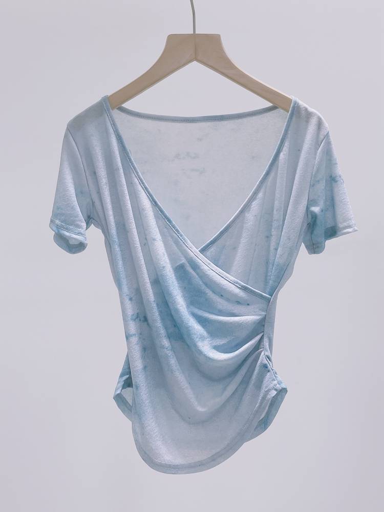 Halo new Chinese national style classical dance V -neck short -sleeved summer modern dance service Chinese national dance -shaped body exercise uniform