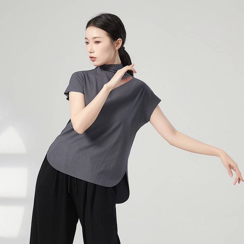 Summer high -collar female modern dance exercises, loose T -shirts perform vest daily body training dancing tops
