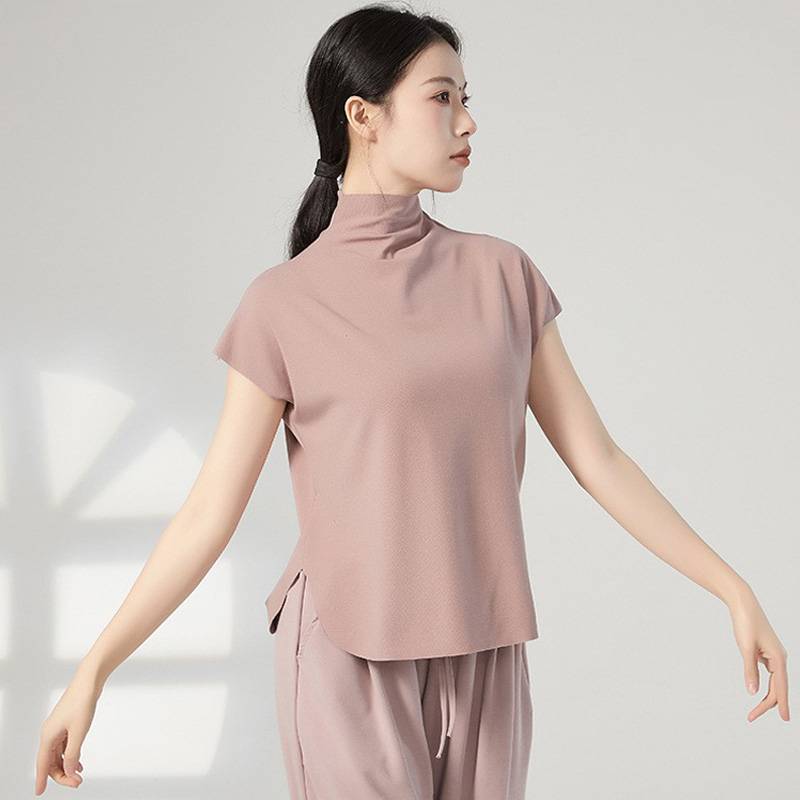 Summer high -collar female modern dance exercises, loose T -shirts perform vest daily body training dancing tops