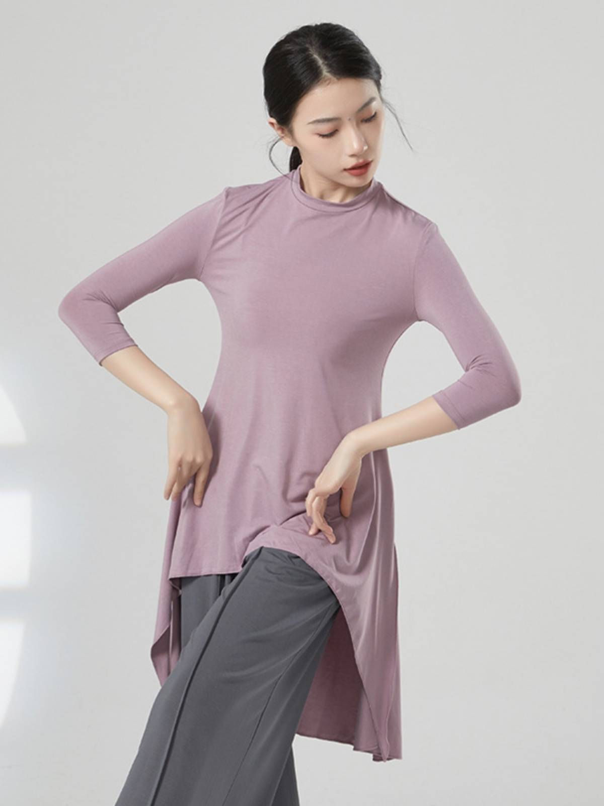 Modern dance service female five -point sleeve tops irregularly split the hem dance service training service teacher for class dedicated