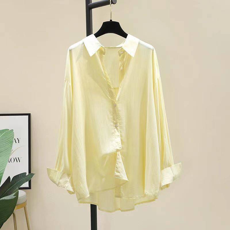 Outside wearing Sky Silk Cotton Shirt Female Korean Edition Loose Leisure Thin Shirt Long -sleeved White Modern Dance Shirt