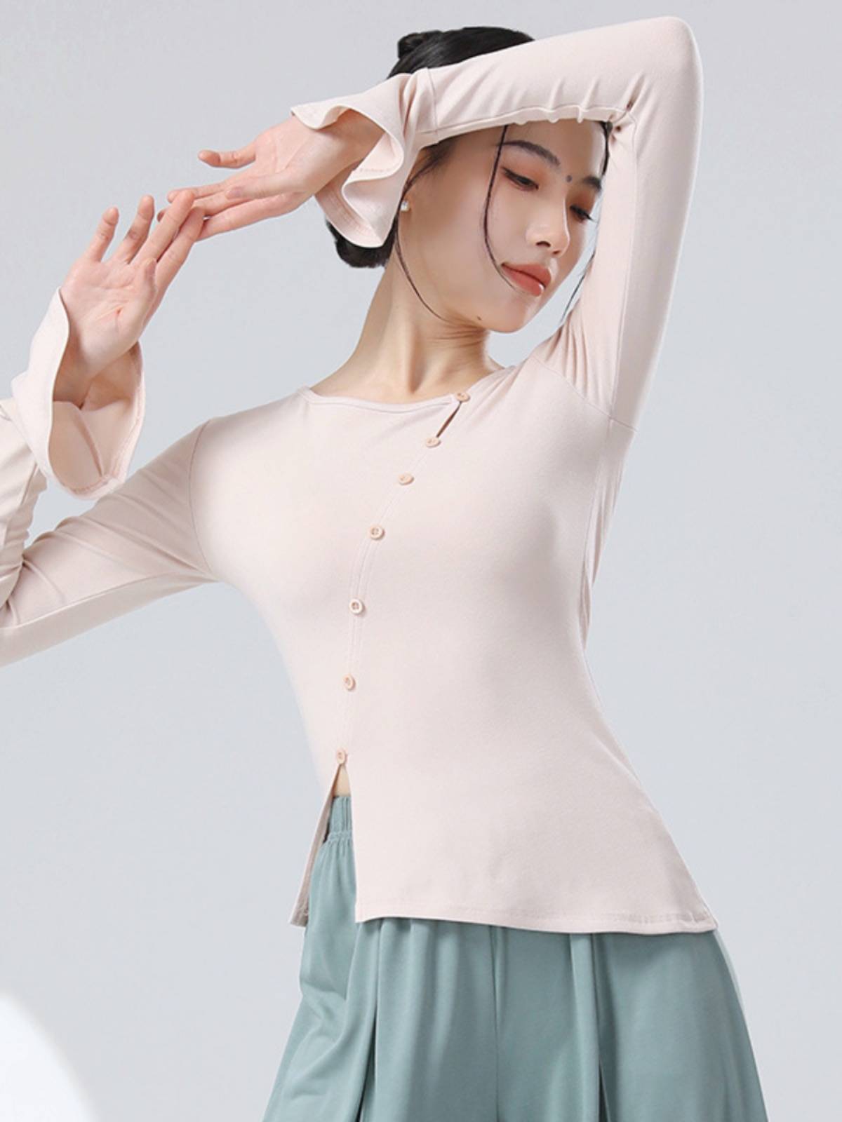 Modern dance daily horn sleeve adult irregular split sloping dance students practicing spring and autumn daily sports clothes
