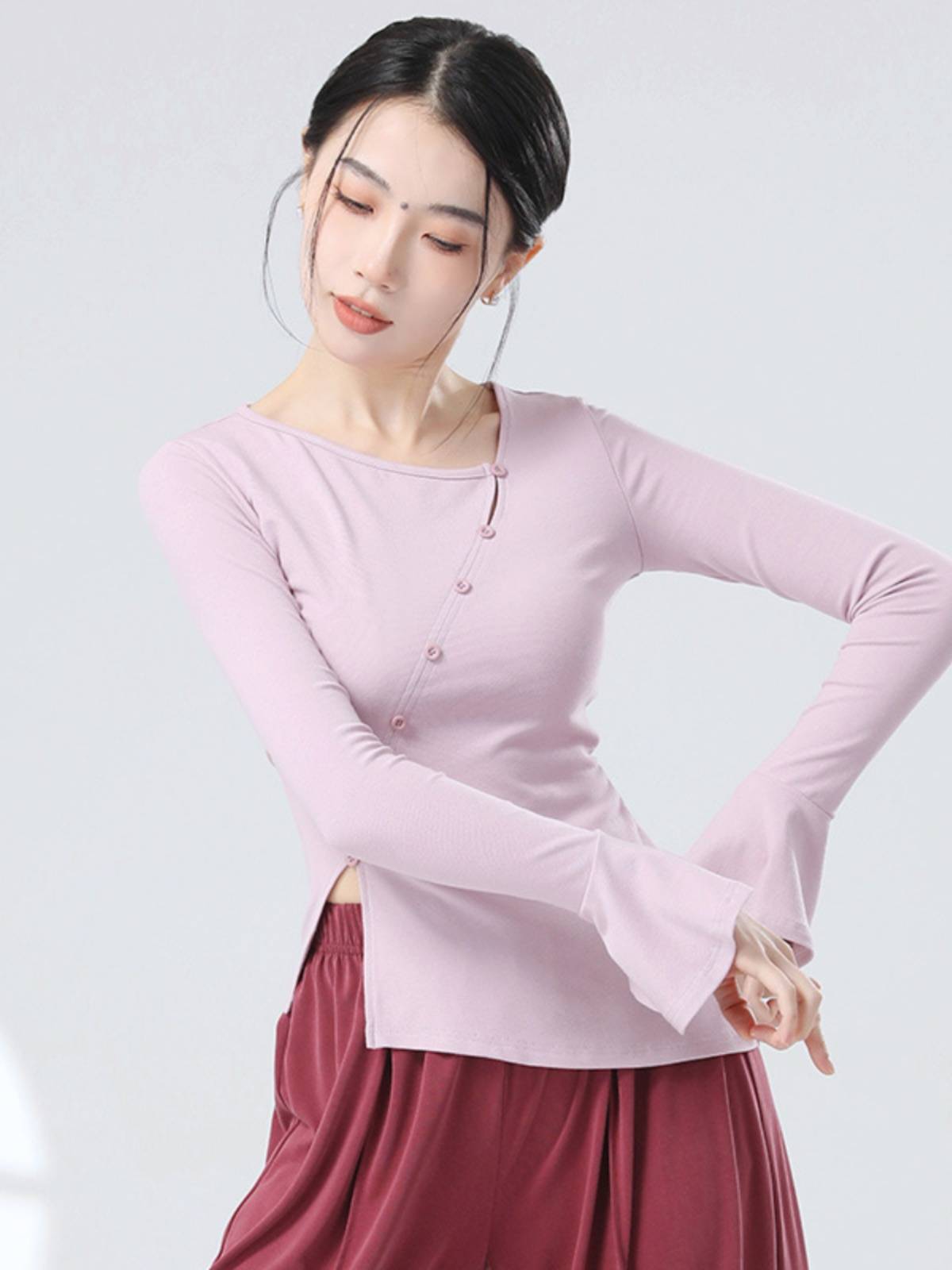 Modern dance daily horn sleeve adult irregular split sloping dance students practicing spring and autumn daily sports clothes