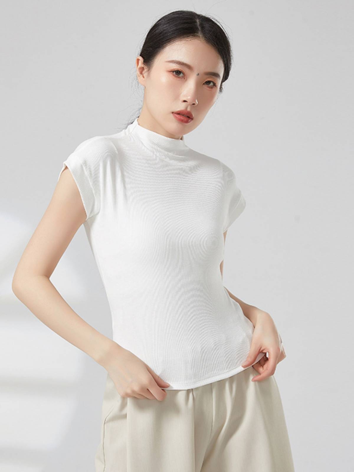 Modern dance exercises, high -necked sleeveless teachers, daily dance short -sleeved adult body dance clothes