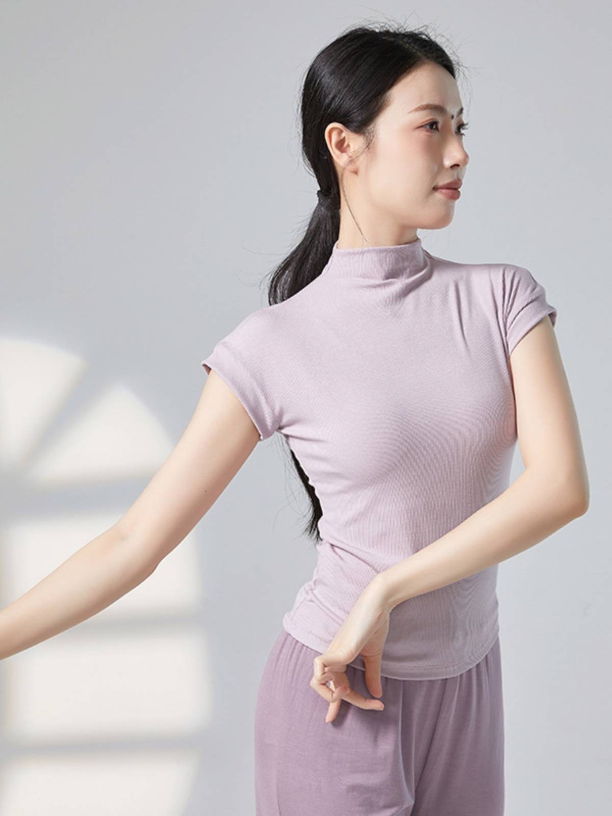 Modern dance exercises, high -necked sleeveless teachers, daily dance short -sleeved adult body dance clothes