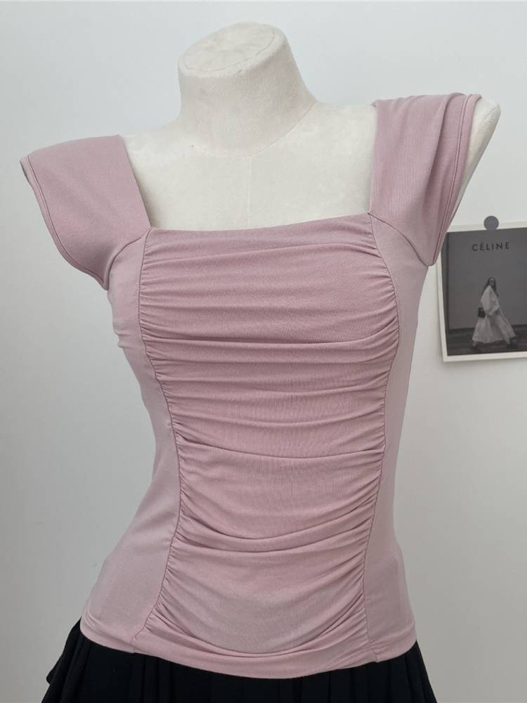 Gentle Wind Silk Cotton Folding Fang Ling Slim Slim Solid Sleepless Sleeveless Pure Summer Shirt Modern Dance Clothing