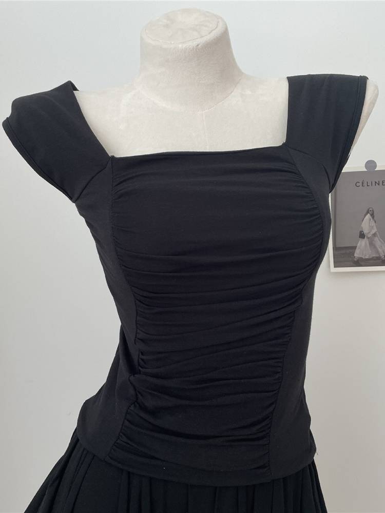 Gentle Wind Silk Cotton Folding Fang Ling Slim Slim Solid Sleepless Sleeveless Pure Summer Shirt Modern Dance Clothing