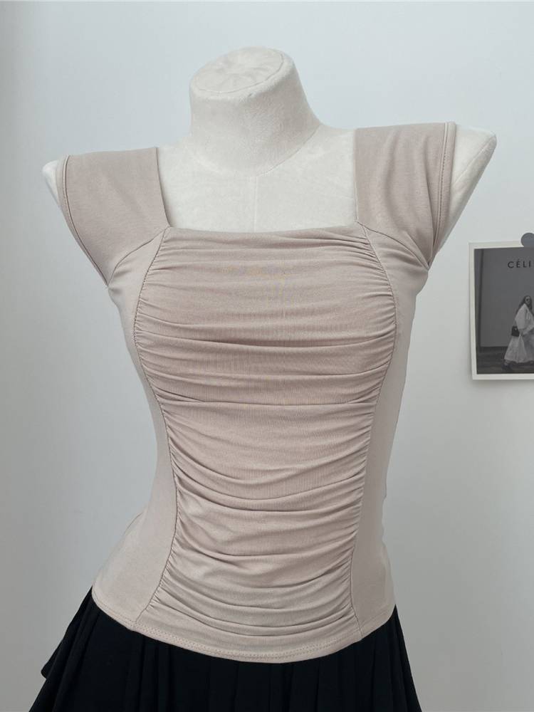 Gentle Wind Silk Cotton Folding Fang Ling Slim Slim Solid Sleepless Sleeveless Pure Summer Shirt Modern Dance Clothing
