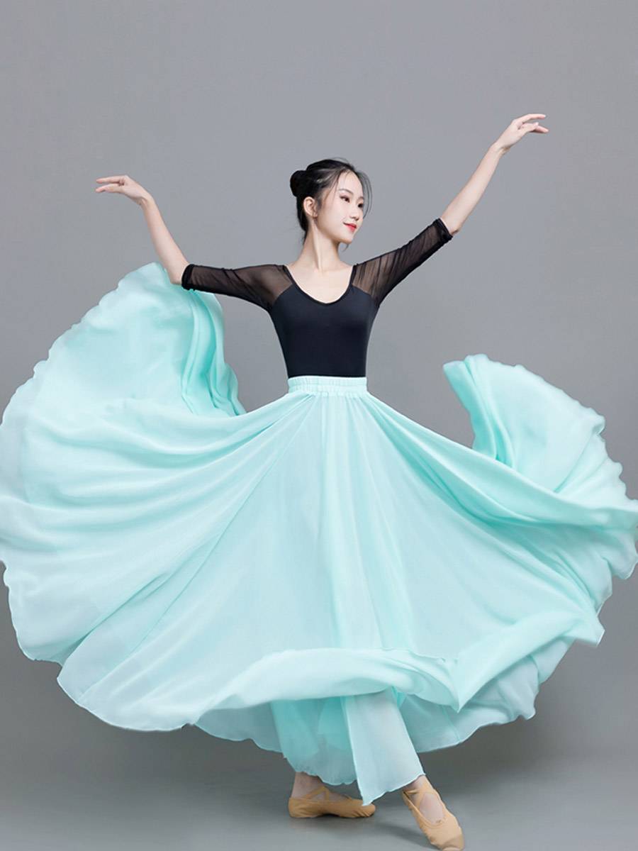 720 degrees classical black dance dress big skirt performance service modern dance skirt with inner lining fashion elegant girl